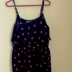 Elle dark blue dress with flamingos